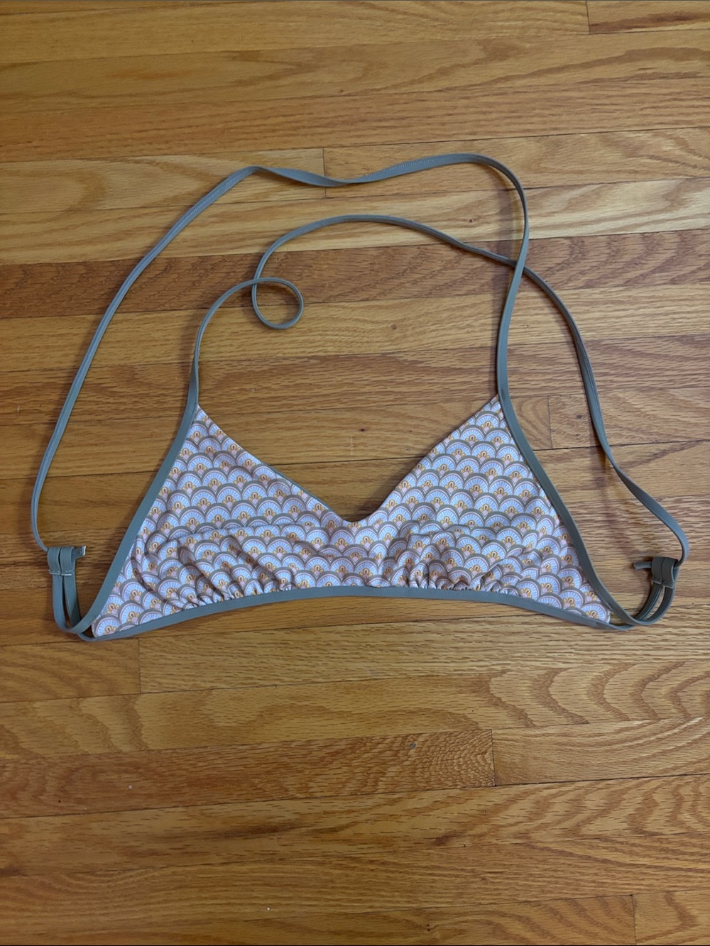Patterned Triangle Bikini Top in Pink and Green